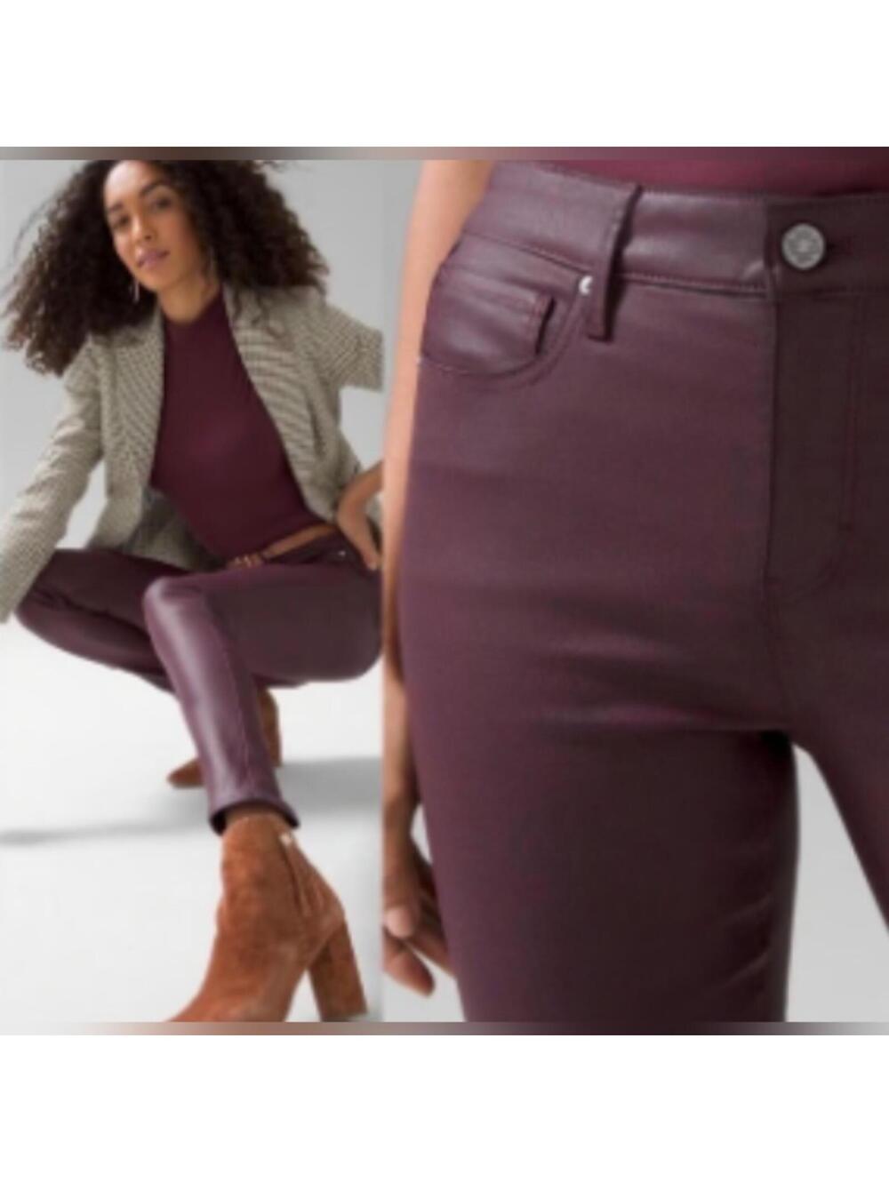 NWOT White House Black Market High-Rise Coated Skinny Jeans, Black Cherry, 8